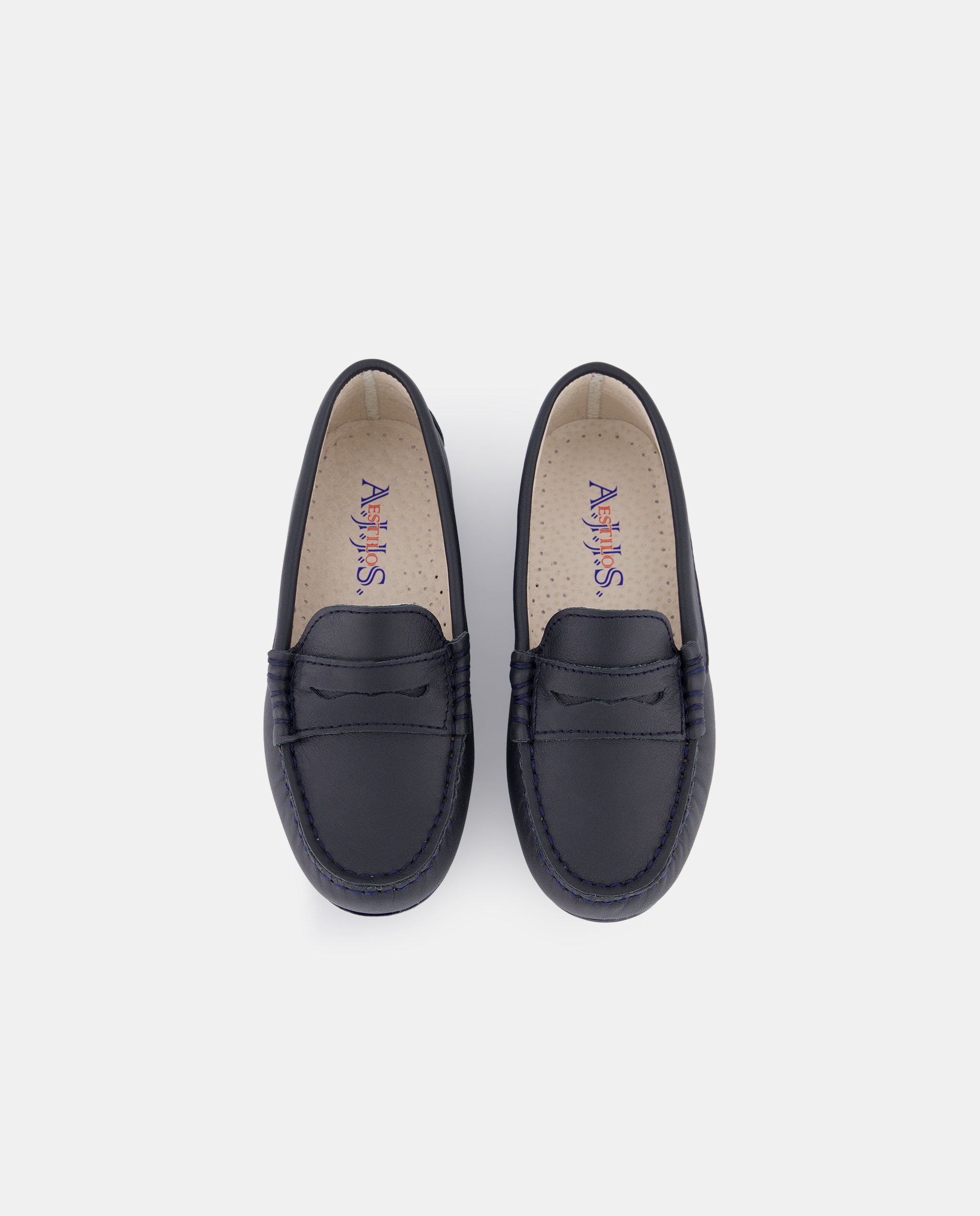 Mocassins com Travessão e em Pele Azul-marinho-4