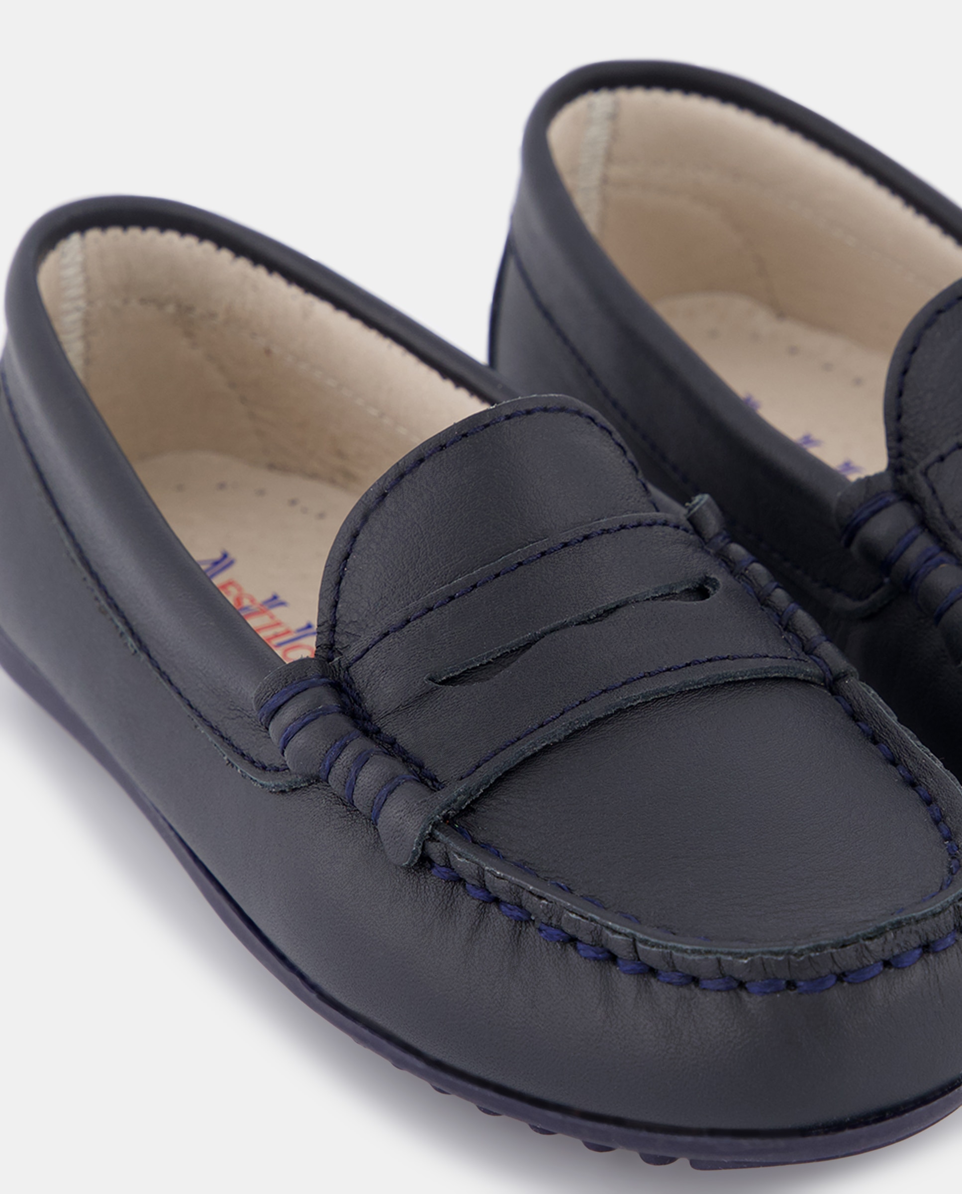 Mocassins com Travessão e em Pele Azul-marinho-5