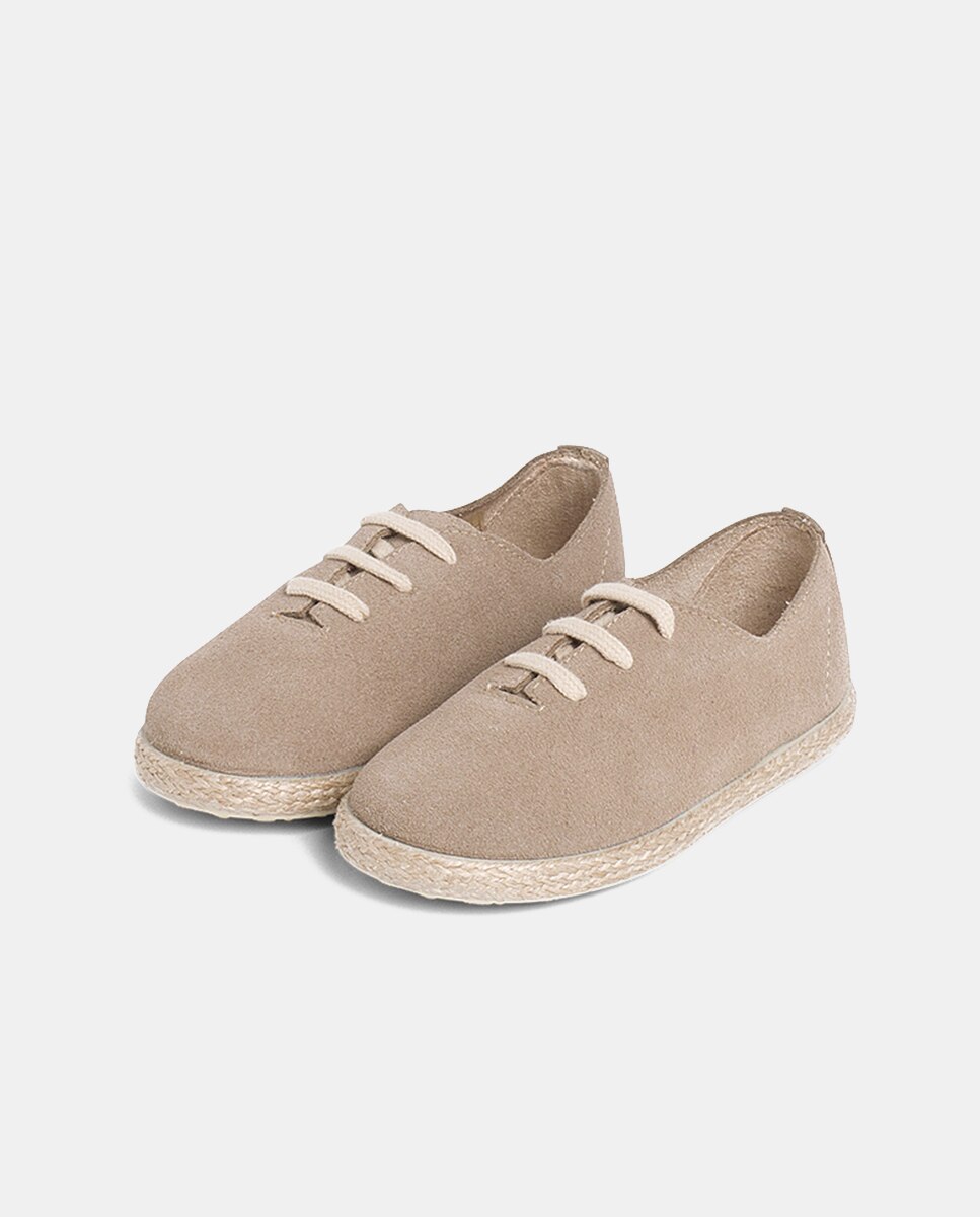 Zapatillas Cordones Serraje y Yute Niños en beige/nude - Pisamonas - Arena Arena-2