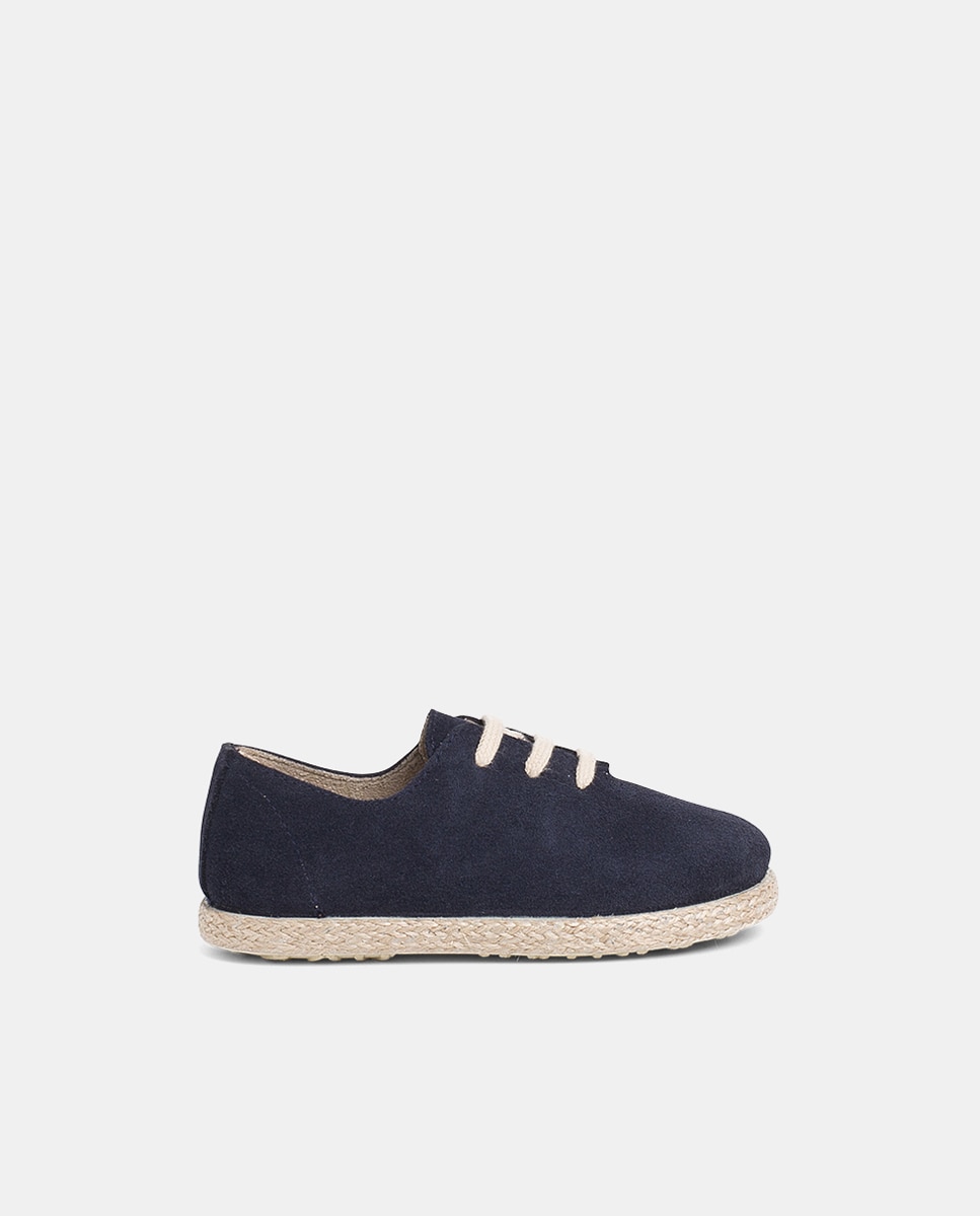 Pisamonas - Zapatillas de piel de niños cordones serraje y yute.