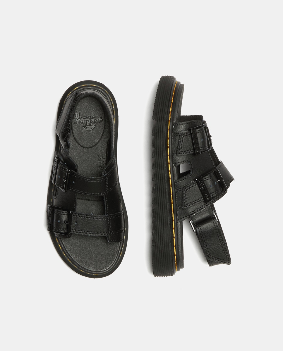 Sandálias Abertas Varel em Pele com Fecho Aderente Dr. Martens Preto-12