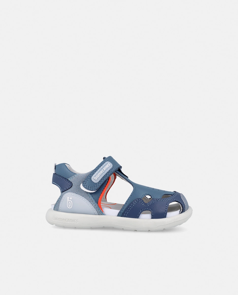 Imagen 0 de Sandalia de niño en piel con puntera cerrada Azul índigo