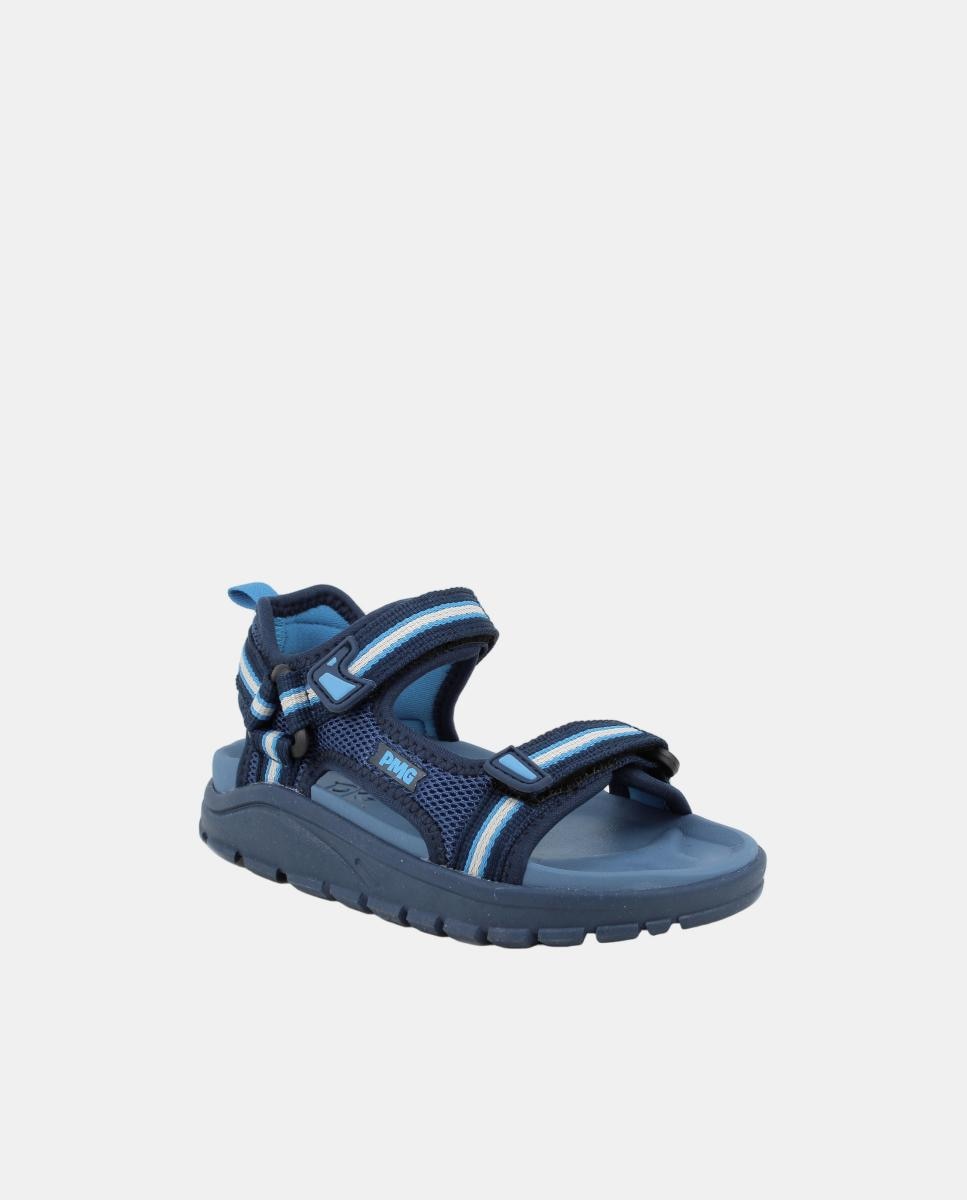 Sandálias em Tecido com Velcro Duplo - Azul Navy/Cinzento Primigi Azul-2