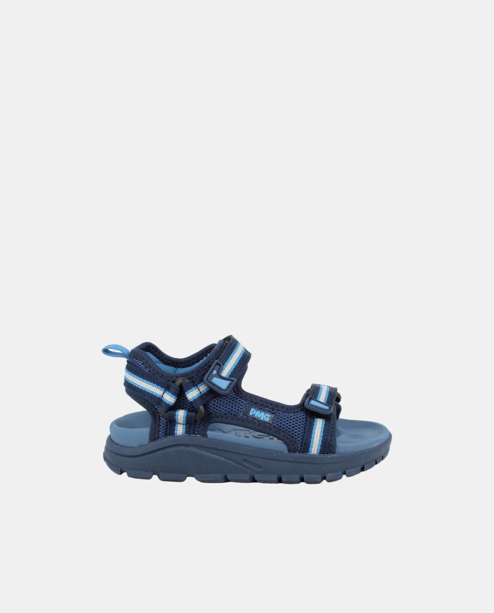 Sandálias em Tecido com Velcro Duplo - Azul Navy/Cinzento Primigi Azul-3
