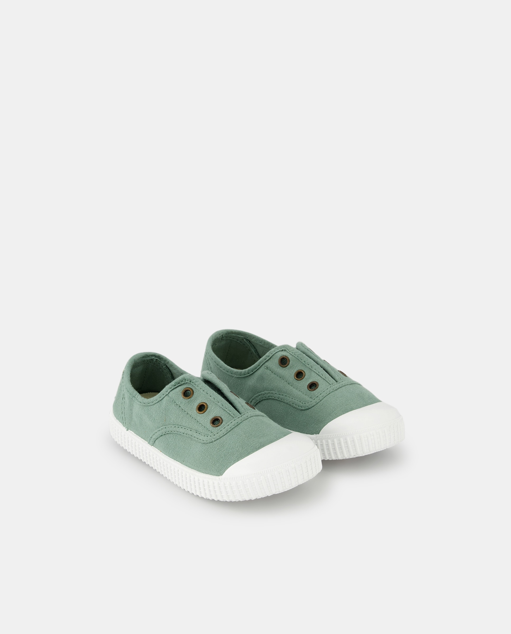 Zapatillas de bebés tipo casco bajas en lona con elástico - Victoria - Verde Verde-4