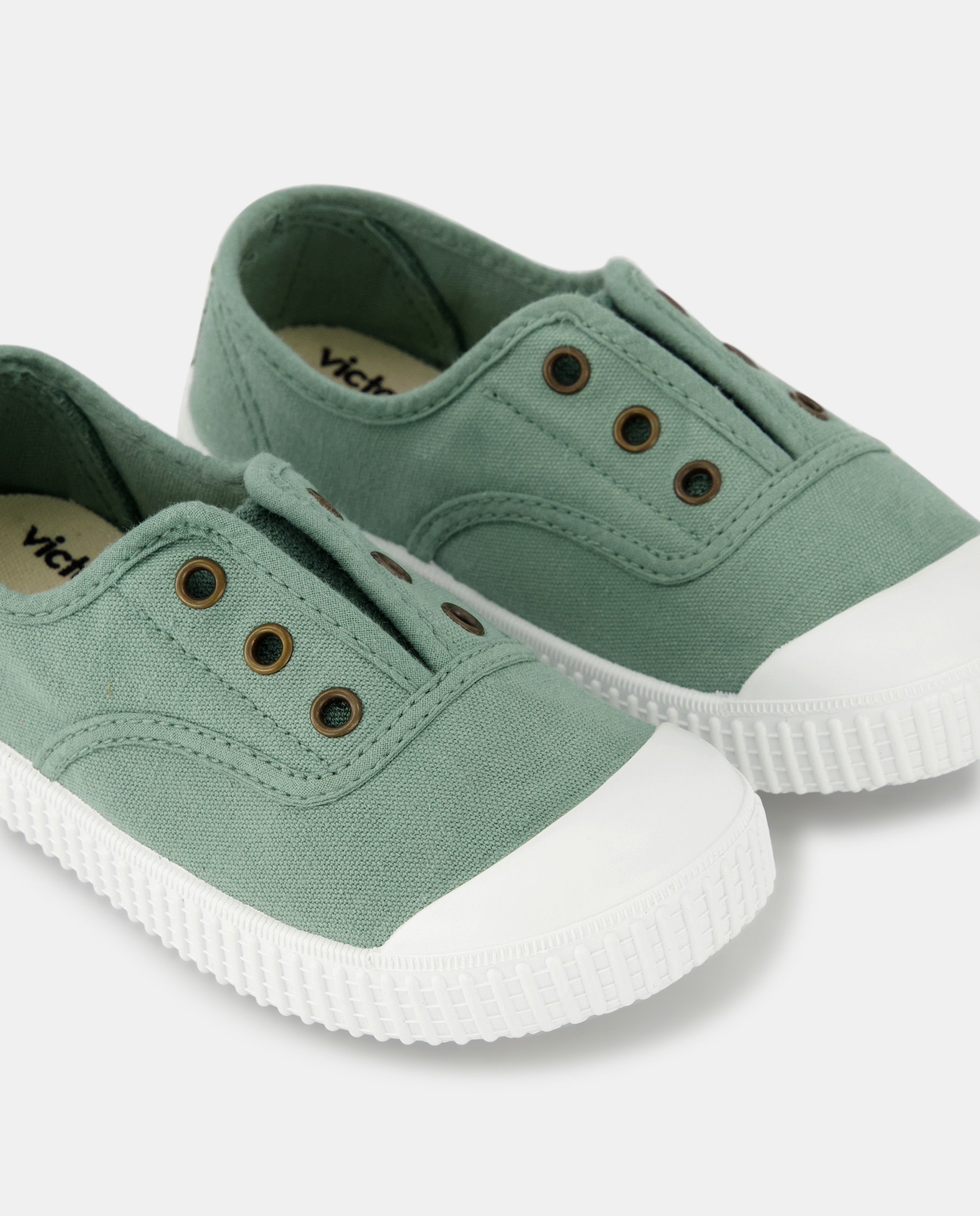 Zapatillas de bebés tipo casco bajas en lona con elástico - Victoria - Verde Verde-7
