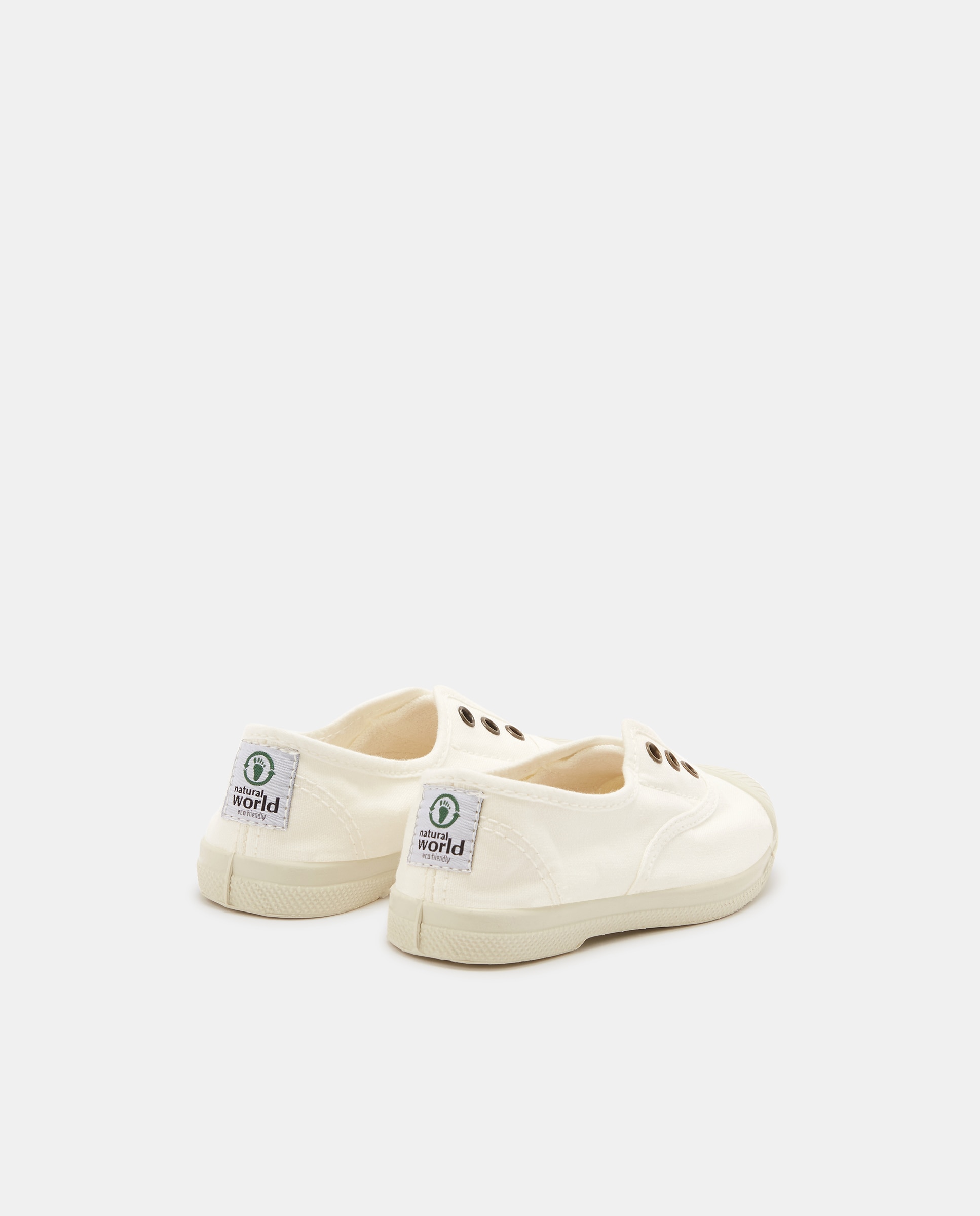 Sapatilhas de Criança com Fecho Elástico sem Atacadores em Lona - Branco Natural World Branco-3
