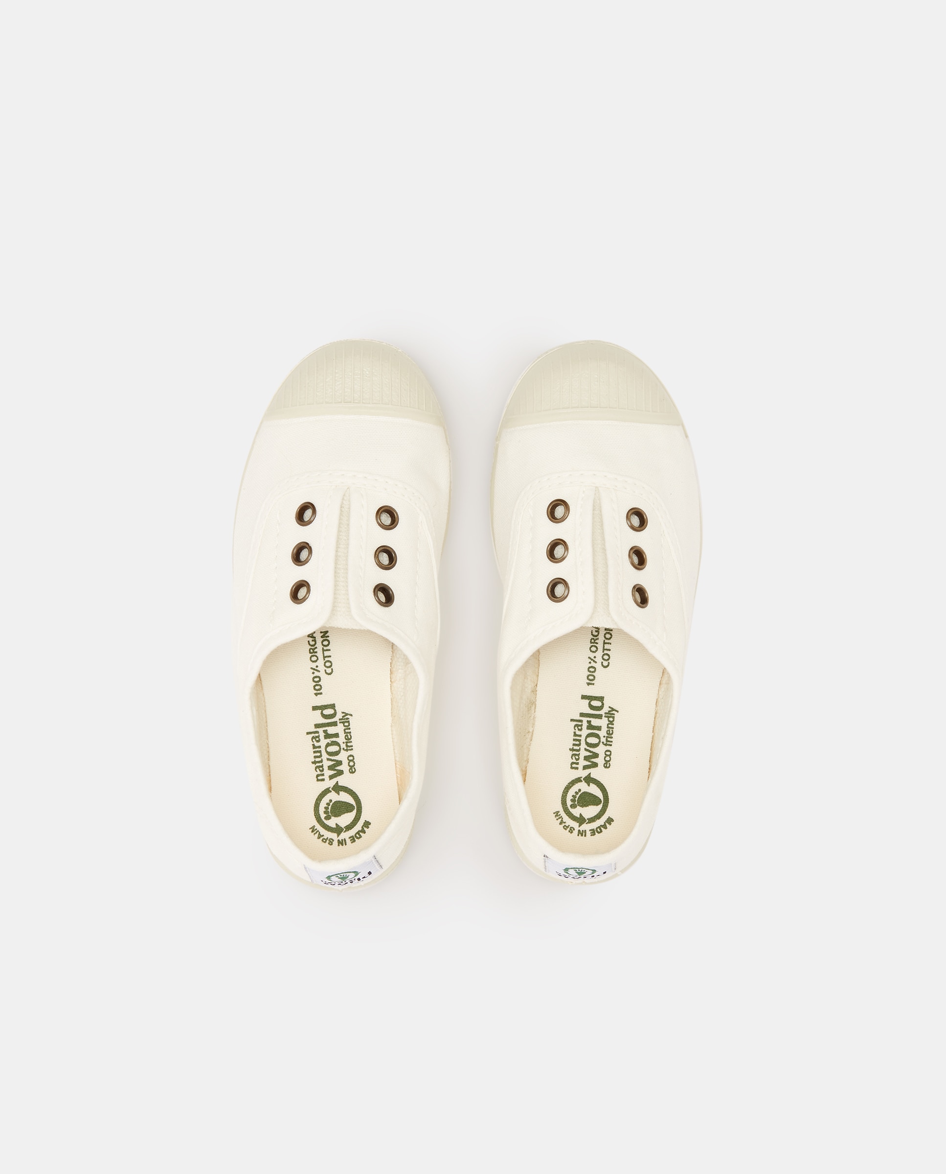 Sapatilhas de Criança com Fecho Elástico sem Atacadores em Lona - Branco Natural World Branco-4