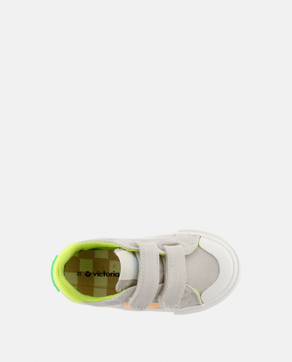 Sapatilhas de Lona de Criança com Peças Fluorescentes em Contraste e Fecho Aderente Duplo Natural-4
