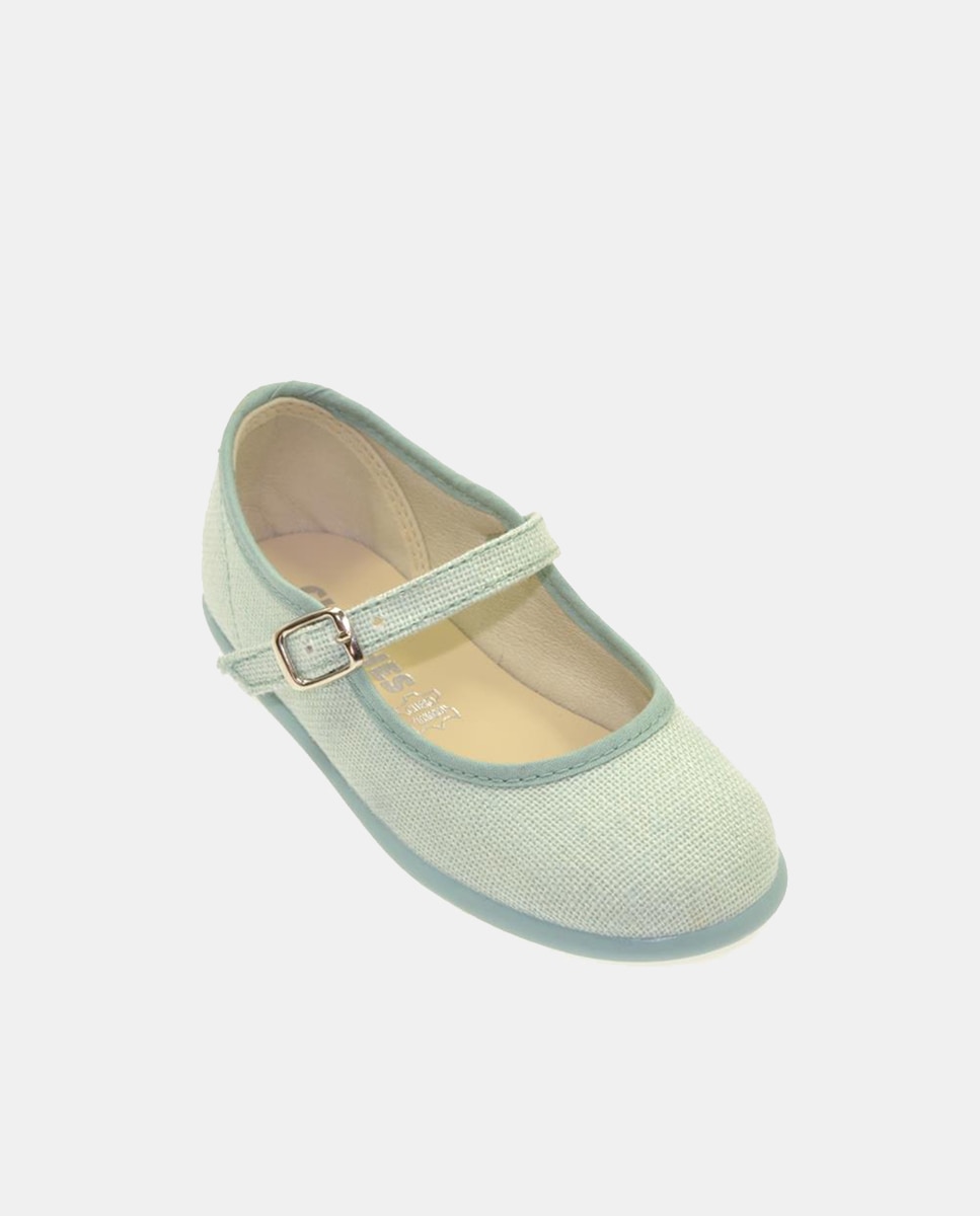 Sapatos de Presilha com Fivela e em Linho Verde-1