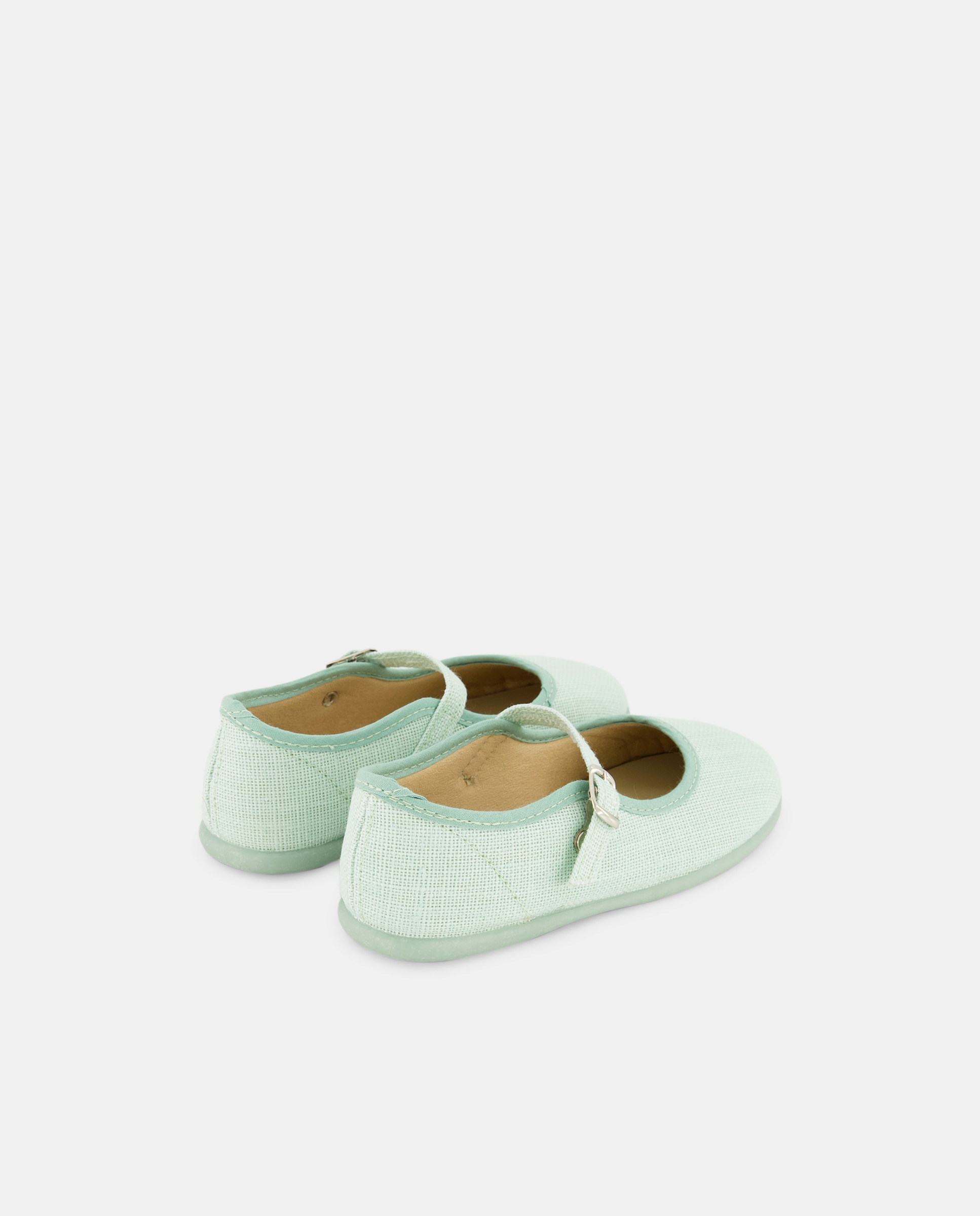 Sapatos de Presilha com Fivela e em Linho Verde-3