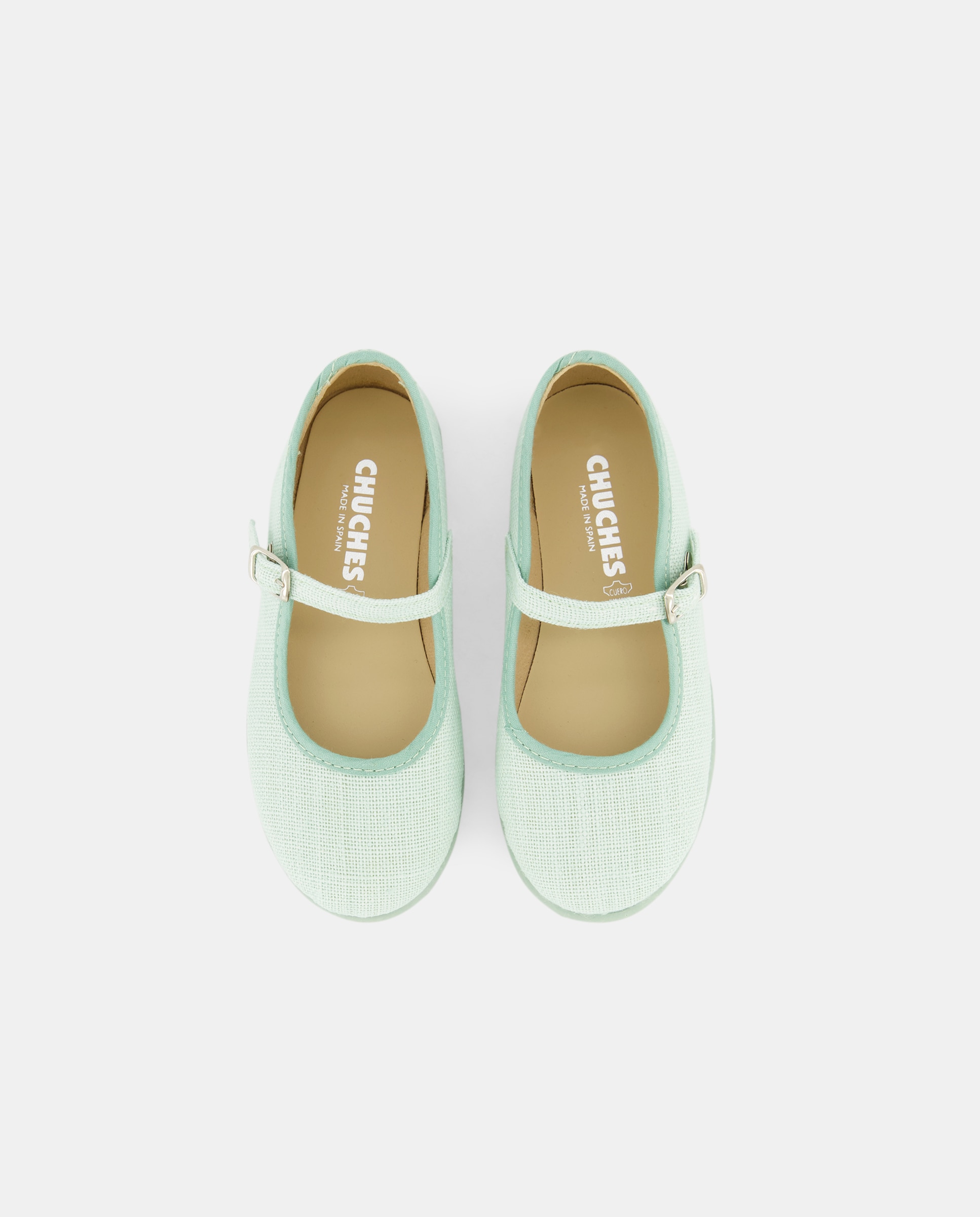 Sapatos de Presilha com Fivela e em Linho Verde-4