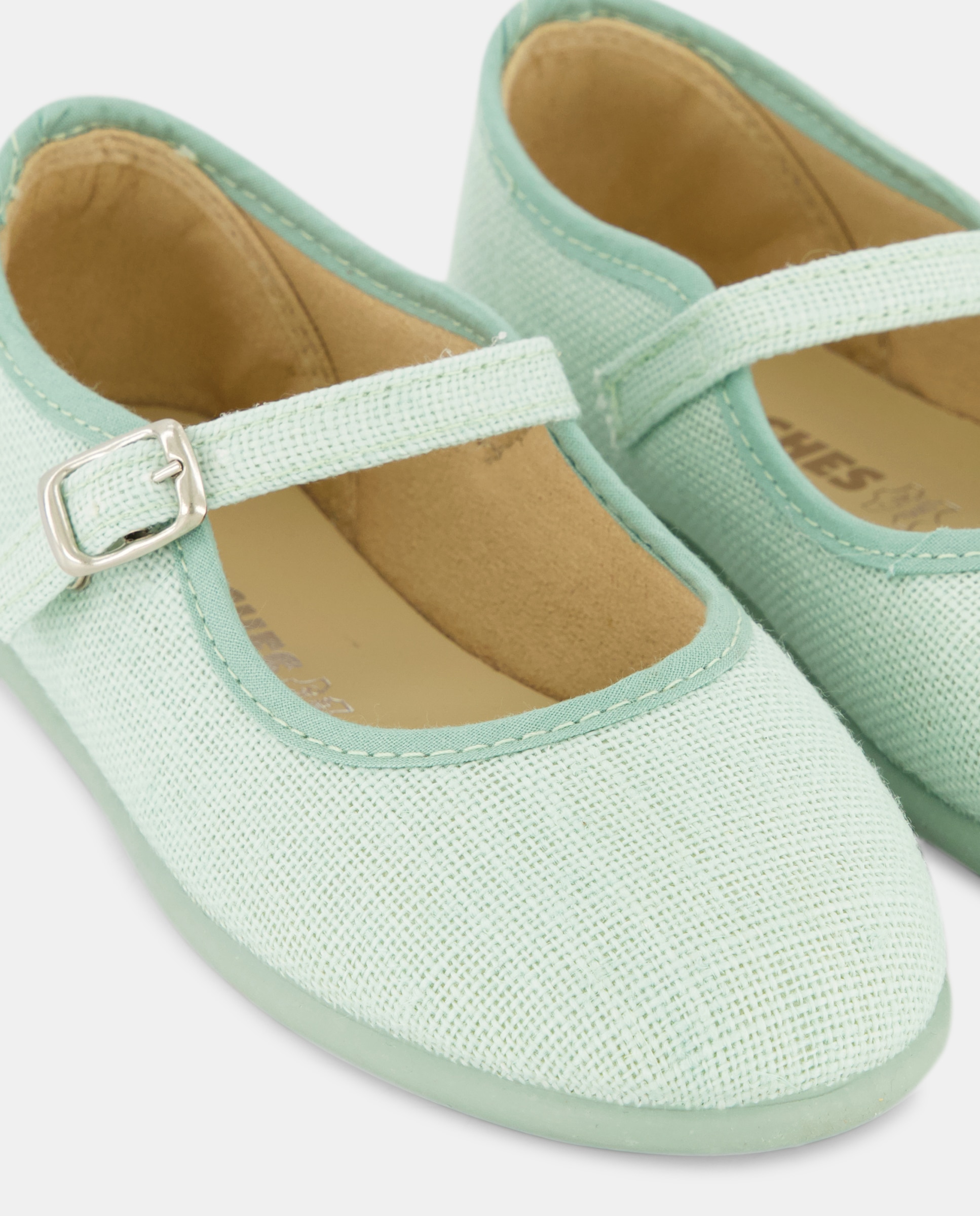 Sapatos de Presilha com Fivela e em Linho Verde-5