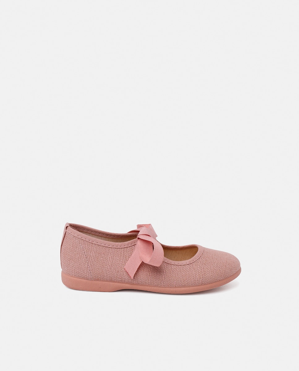 Imagem 0 de Sapatos de Presilha de Linho com Fecho de Laço e Faixa - Rosa-Pálido
