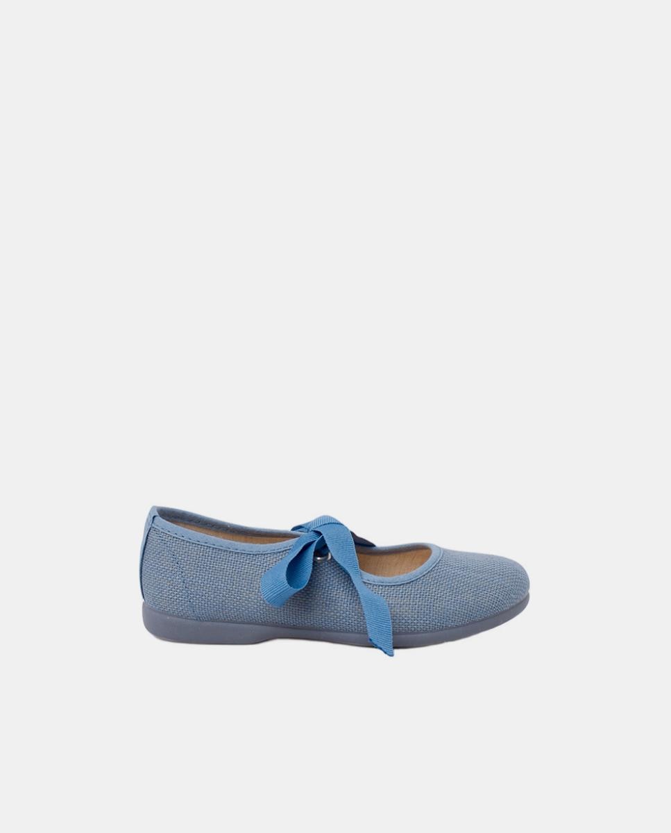 Sapatos de Presilha de Linho com Fecho de Laço e Faixa - Rosa-Pálido Pisamonas Azul ultramar-1