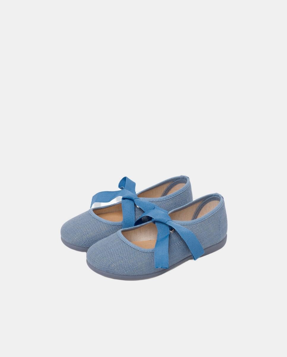 Sapatos de Presilha de Linho com Fecho de Laço e Faixa - Rosa-Pálido Pisamonas Azul ultramar-3
