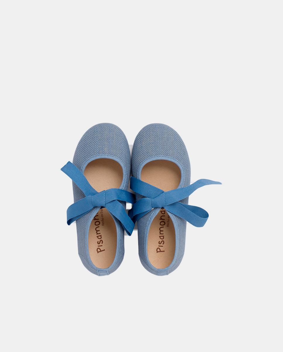 Sapatos de Presilha de Linho com Fecho de Laço e Faixa - Rosa-Pálido Pisamonas Azul ultramar-4