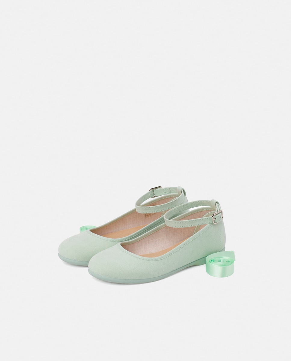 Sabrinas com Fitas de Cetim, Fecho de Pulseira em Azul Pastel Verde-claro-3