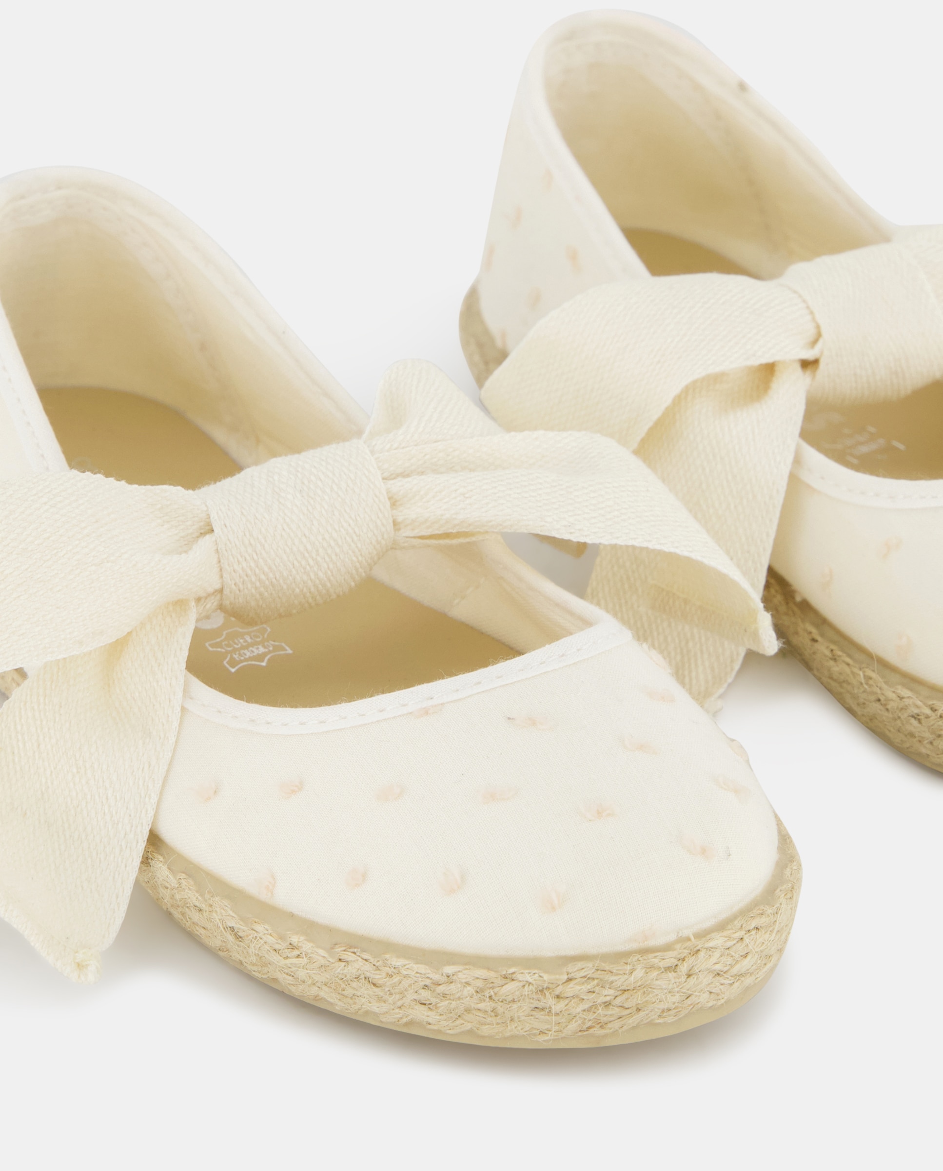 Alpercatas Tipo Sapatos de Presilha com Laço e em Linho Chuches Branco-5