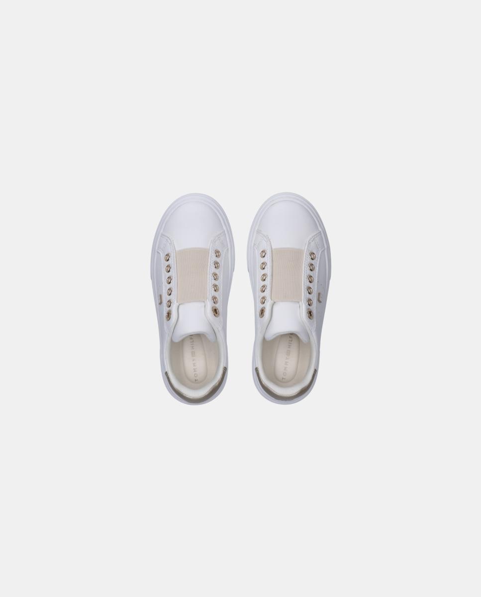 Sapatilhas Elásticas com Adorno Dourado Tommy Hilfiger Branco-2