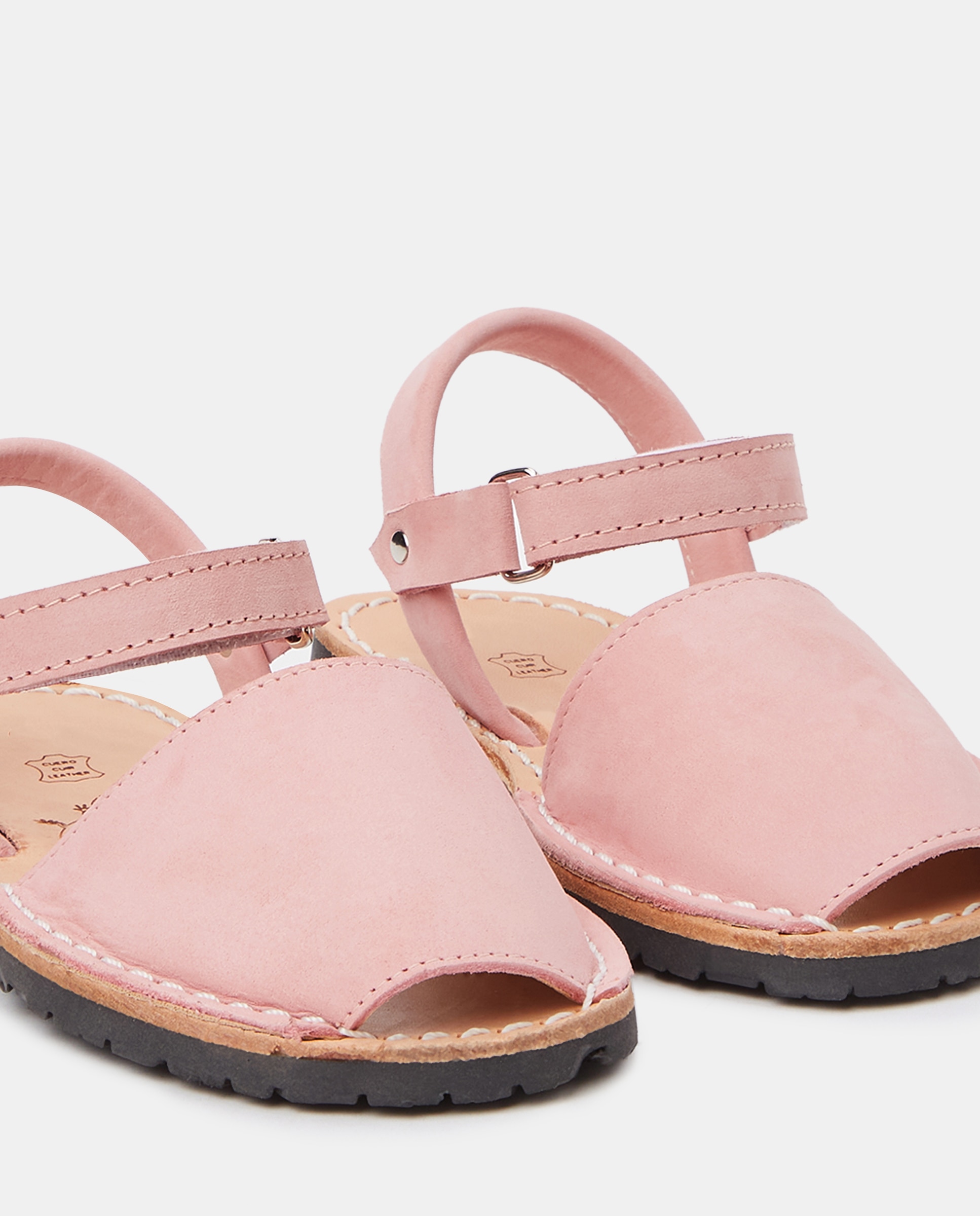 Menorquinas de Criança com Sola de Borracha e em Pele Nobuck - Rosa Naturals Menorca Rosa-5