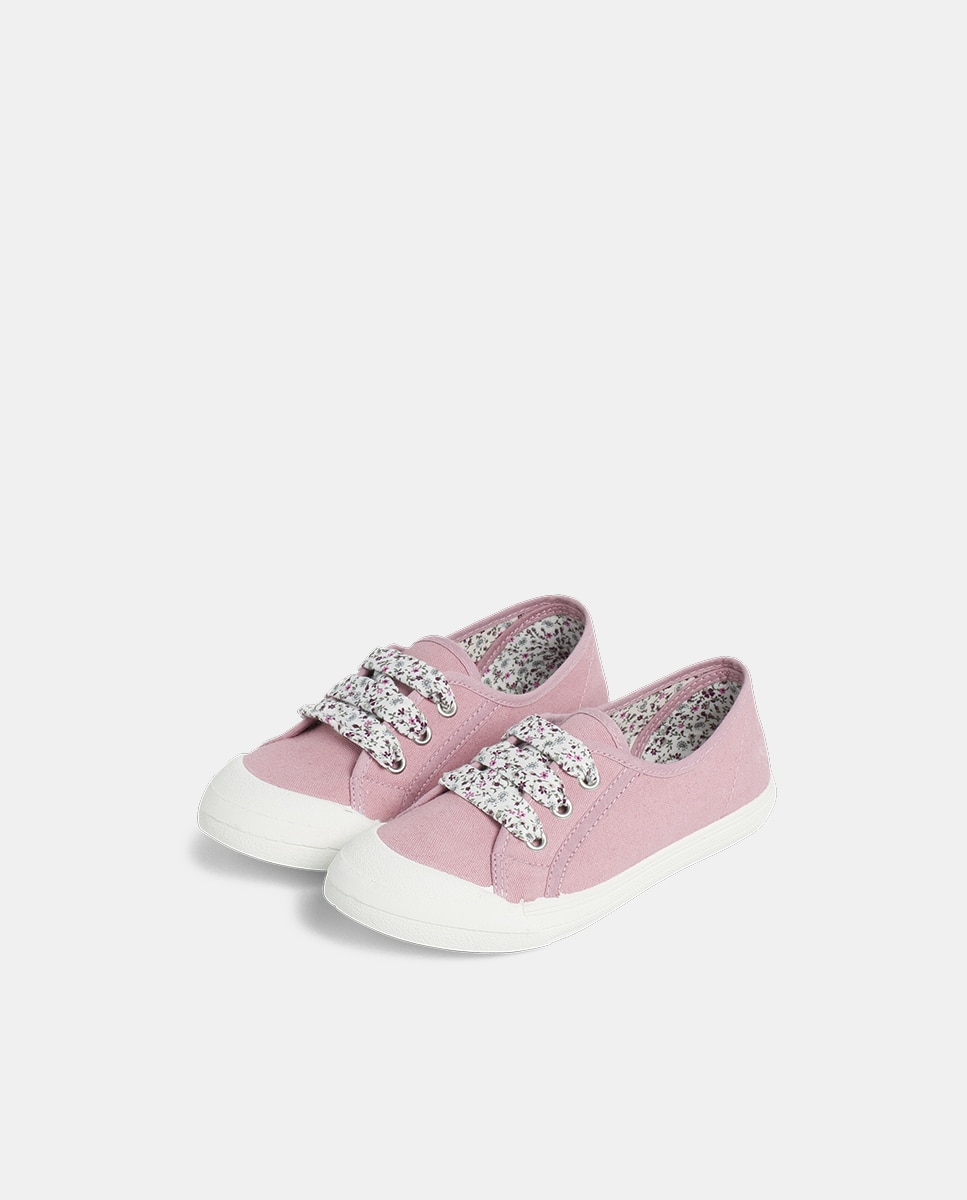 Zapatillas Tela Punta Goma Cordones en - Pisamonas - Rosa Rosa-2