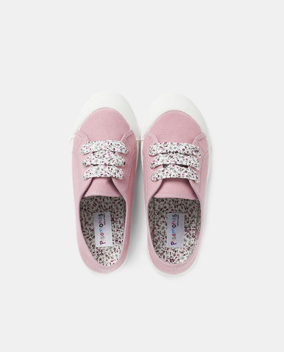 Zapatillas Tela Punta Goma Cordones en - Pisamonas - Rosa Rosa-4