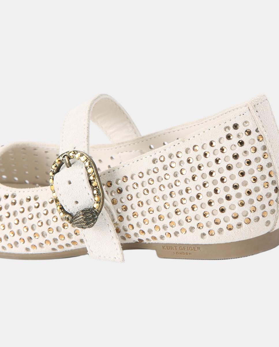 Sabrinas de Camurça e Brilhos com Fecho Kurt Geiger Branco Osso-3