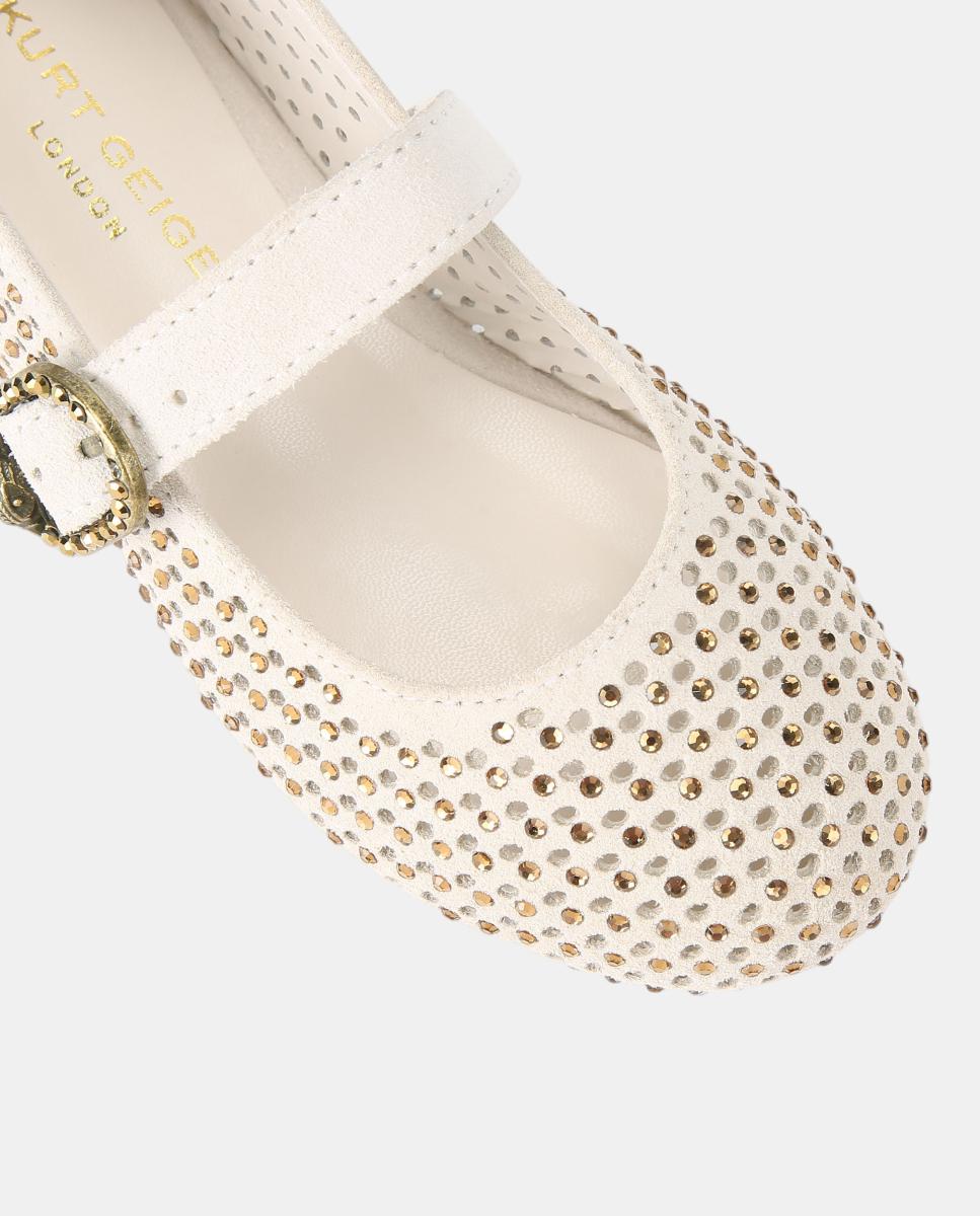 Sabrinas de Camurça e Brilhos com Fecho Kurt Geiger Branco Osso-4