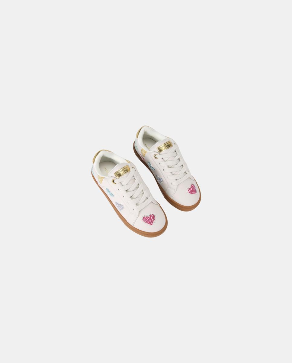 Sapatilhas com Corações de Brilhos Kurt Geiger Pele Branco-2