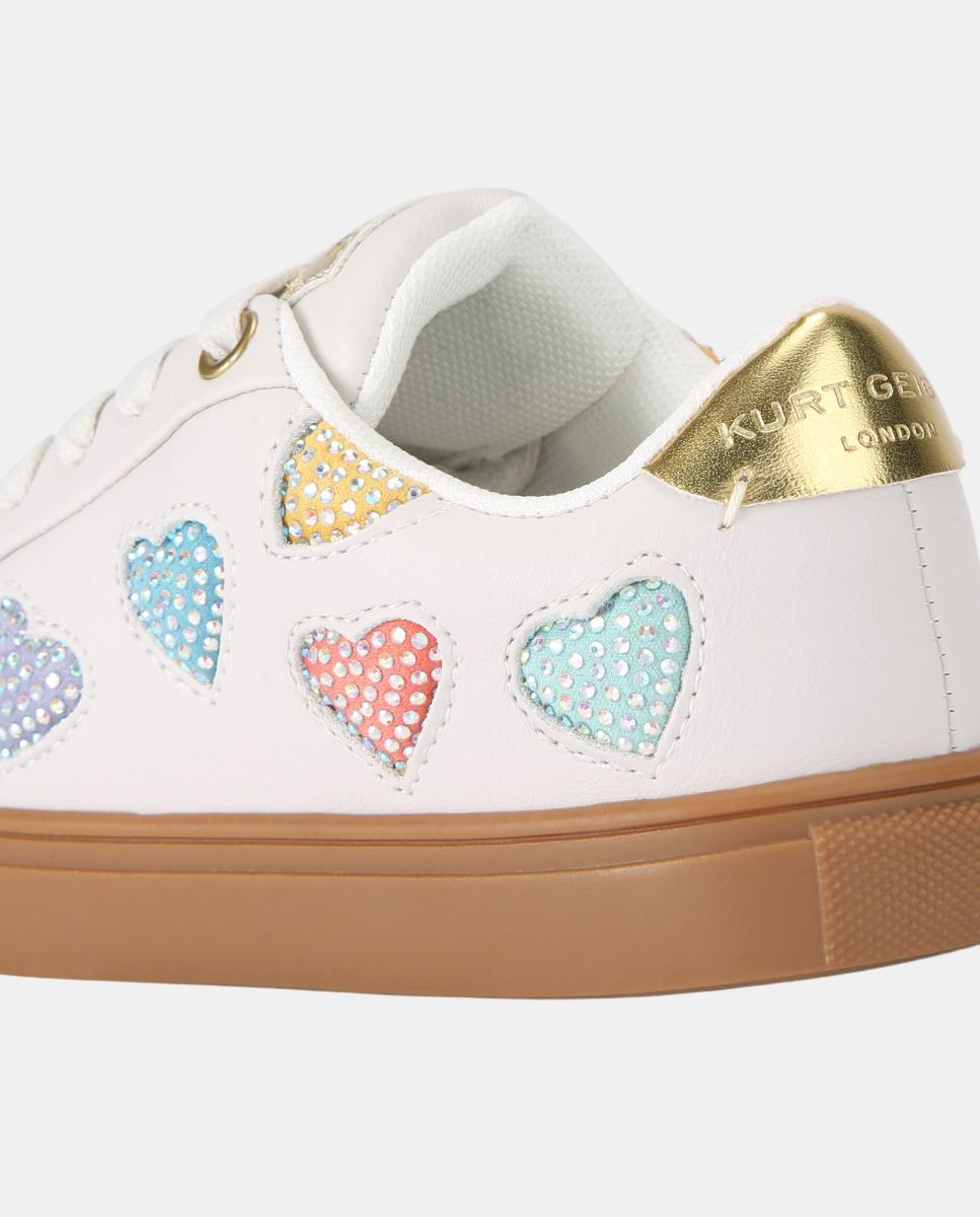 Sapatilhas com Corações de Brilhos Kurt Geiger Pele Branco-3