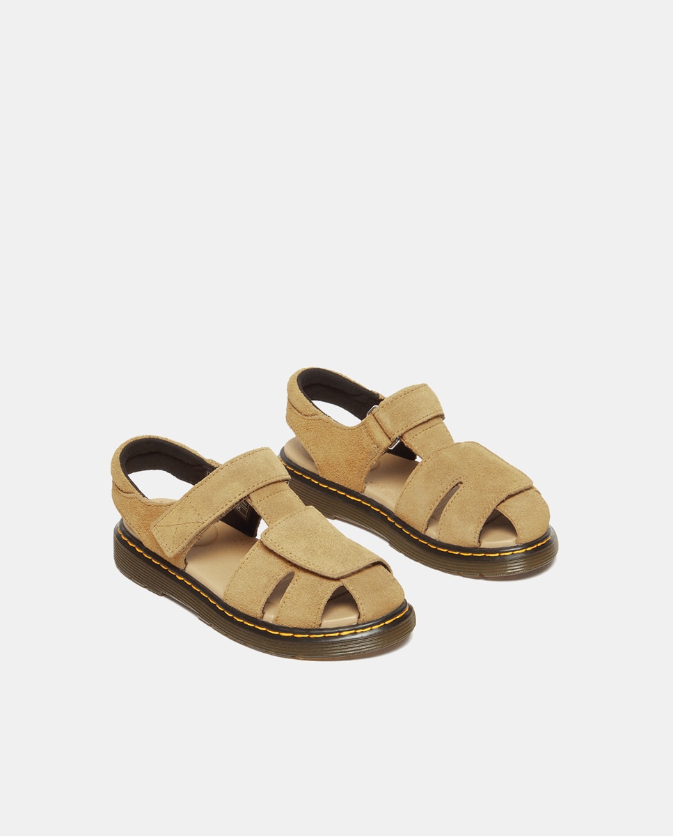 Sandálias Moby II em Croute com Fecho Aderente Dr. Martens Camel-7
