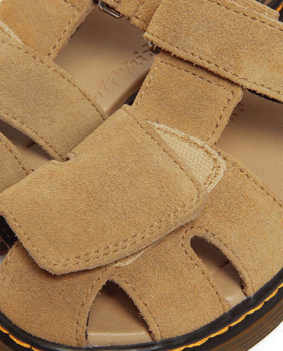 Sandálias Moby II em Croute com Fecho Aderente Dr. Martens Camel-9
