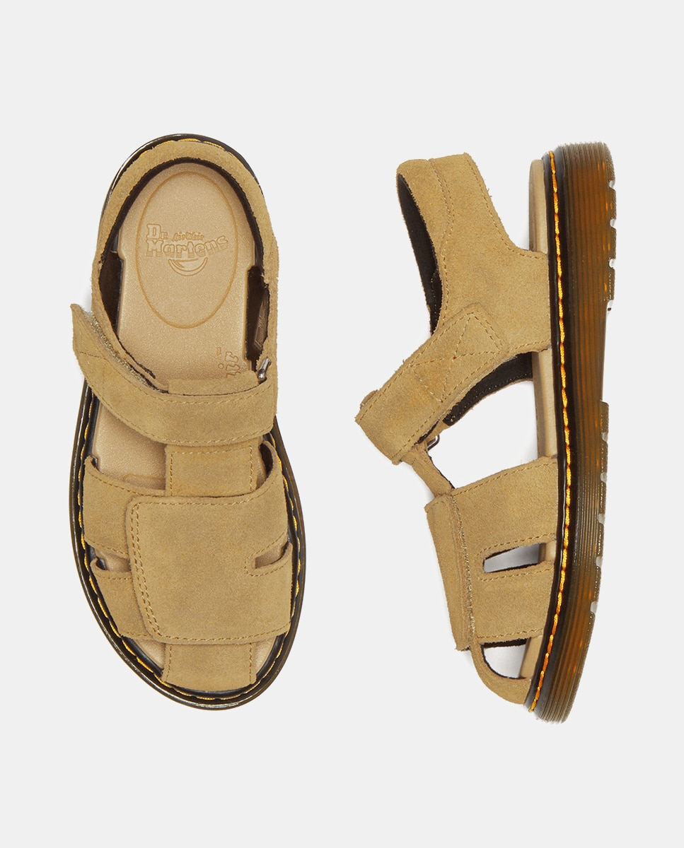 Sandálias Moby II em Croute com Fecho Aderente Dr. Martens Camel-12
