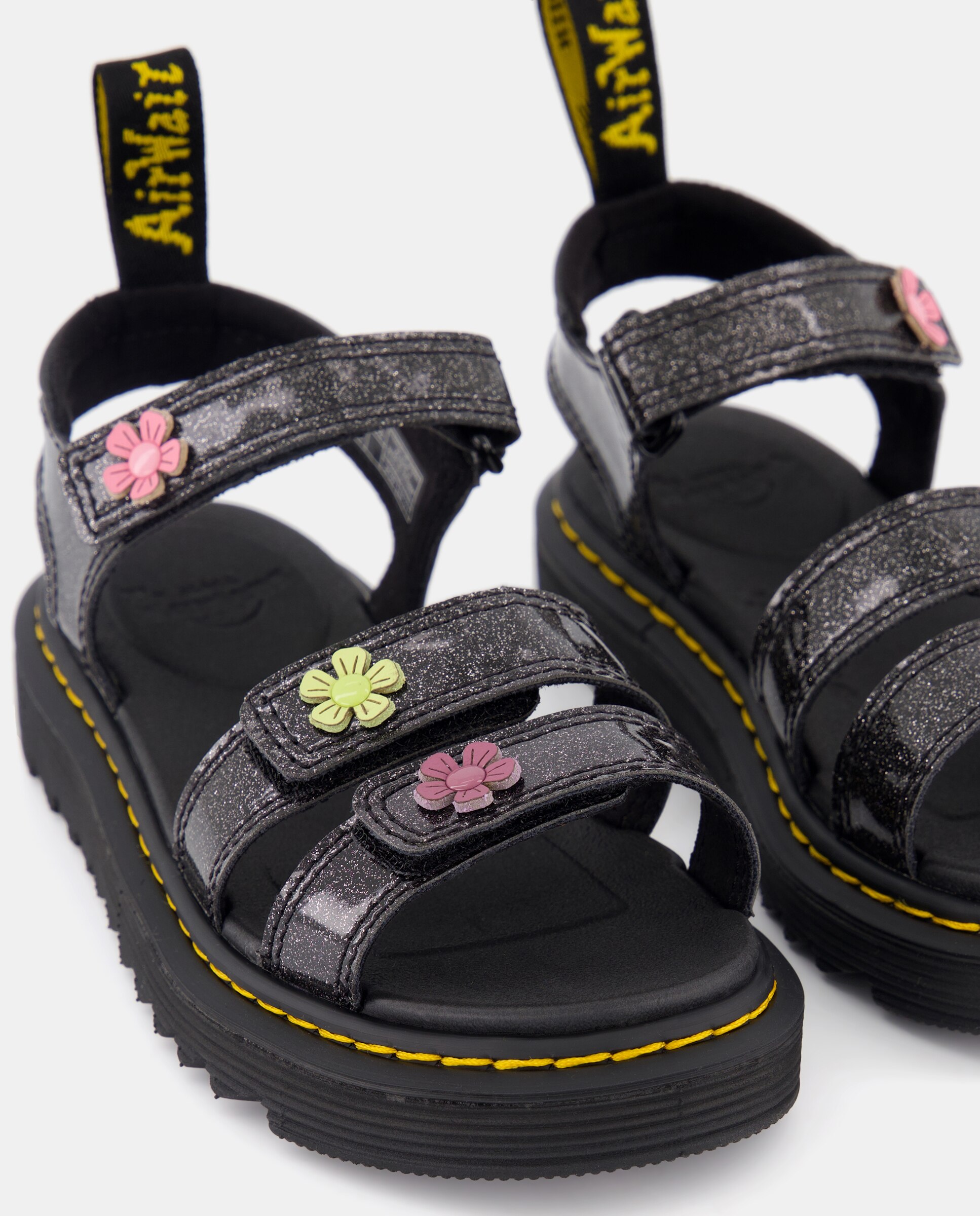 Sandálias Abertas Klaire de Glitter com Motivos Florais Dr. Martens Preto-5