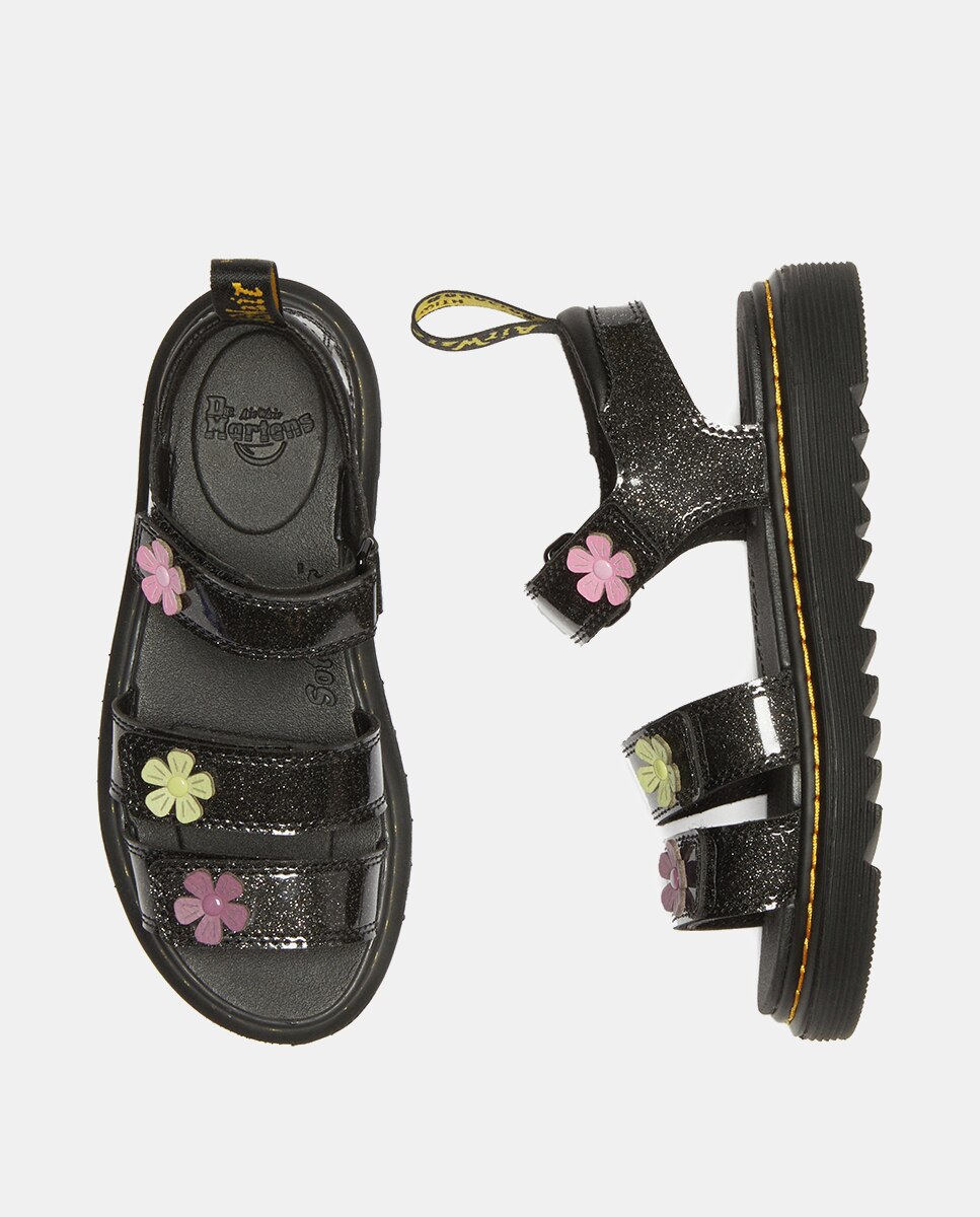 Sandálias Abertas Klaire de Glitter com Motivos Florais Dr. Martens Preto-10