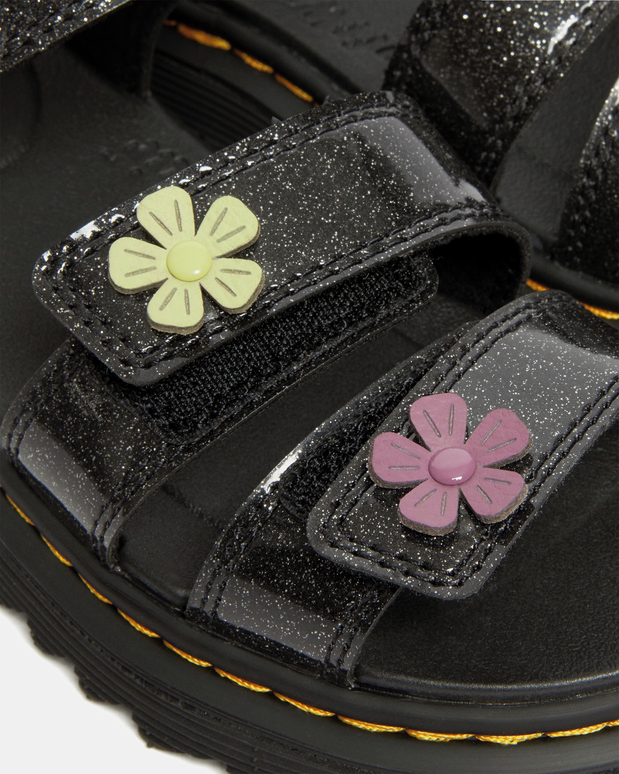 Sandálias Abertas Klaire de Glitter com Motivos Florais Dr. Martens Preto-12