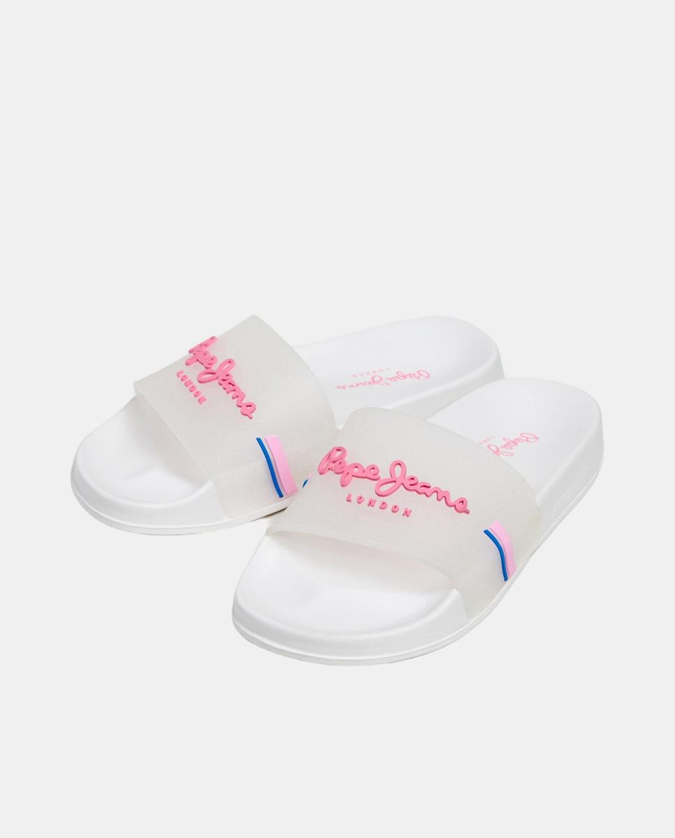 Sandálias de Praia com Logótipo Clássico e Glitter na Pala Pepe Jeans Branco-3
