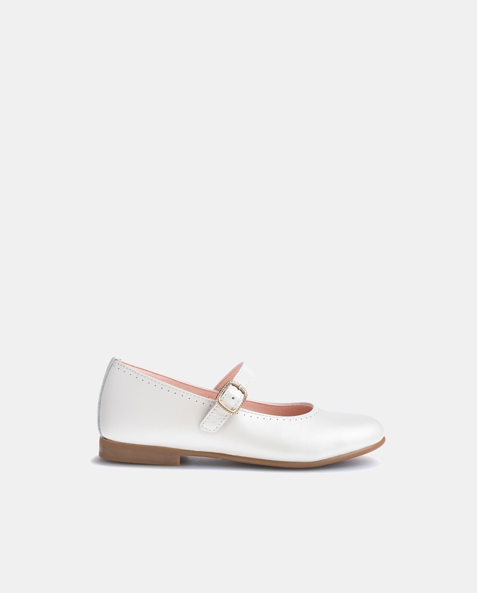Sapatos de Presilha com Fivela e em Pele Paola Cru-1