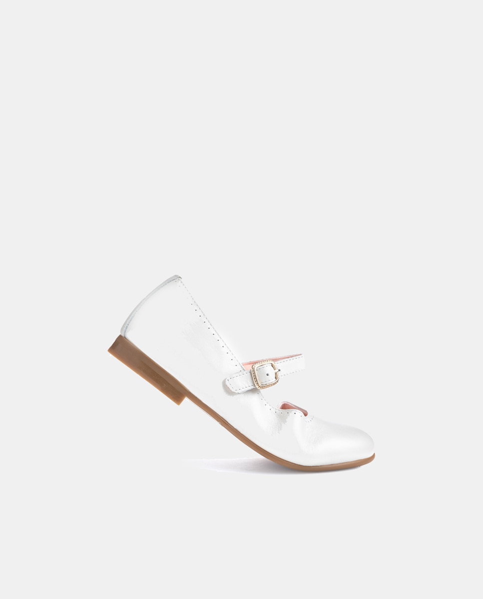 Sapatos de Presilha com Fivela e em Pele Paola Cru-3