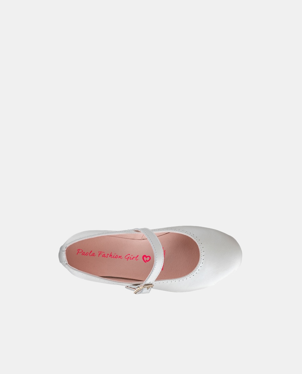 Sapatos de Presilha com Fivela e em Pele Paola Cru-5
