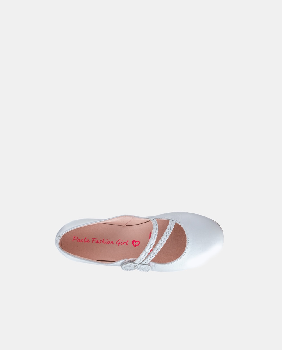 Sapatos de Presilha com Tiras Entrançadas e em Pele Paola Branco-4