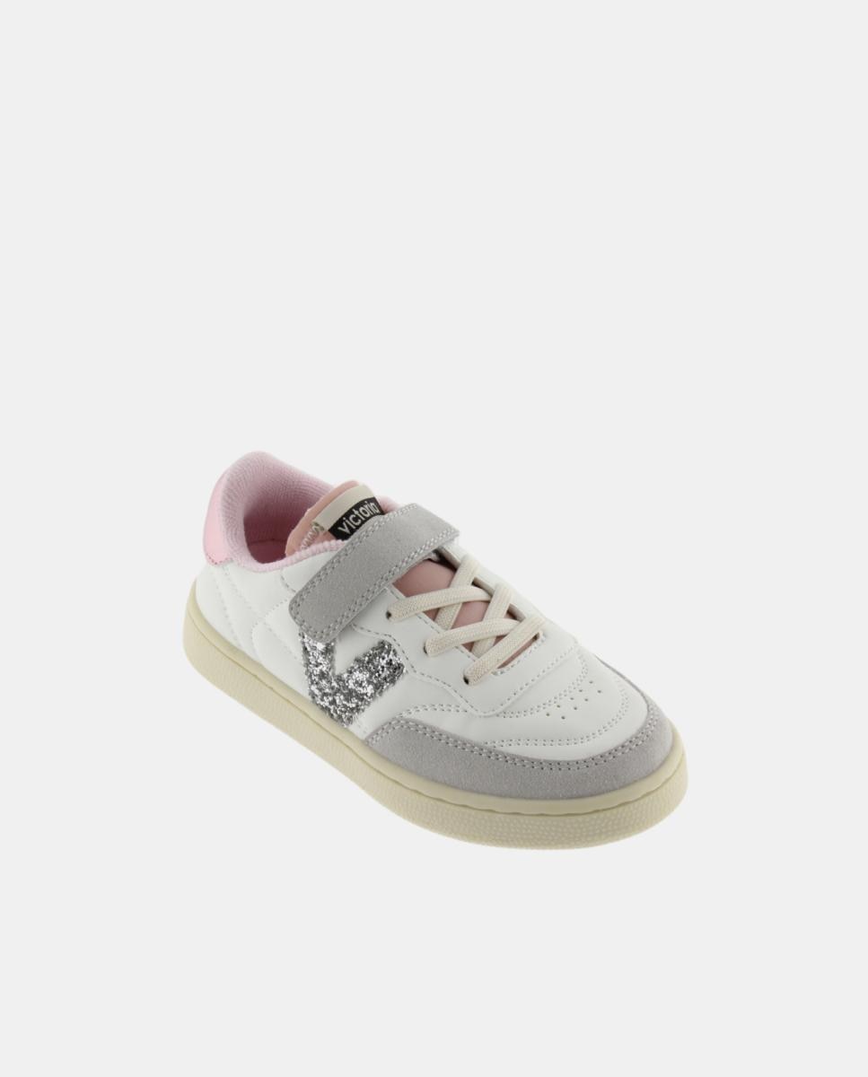 Sapatilhas Desportivas de Criança com Logótipo de Glitter e Tira Aderente Victoria Branco-2
