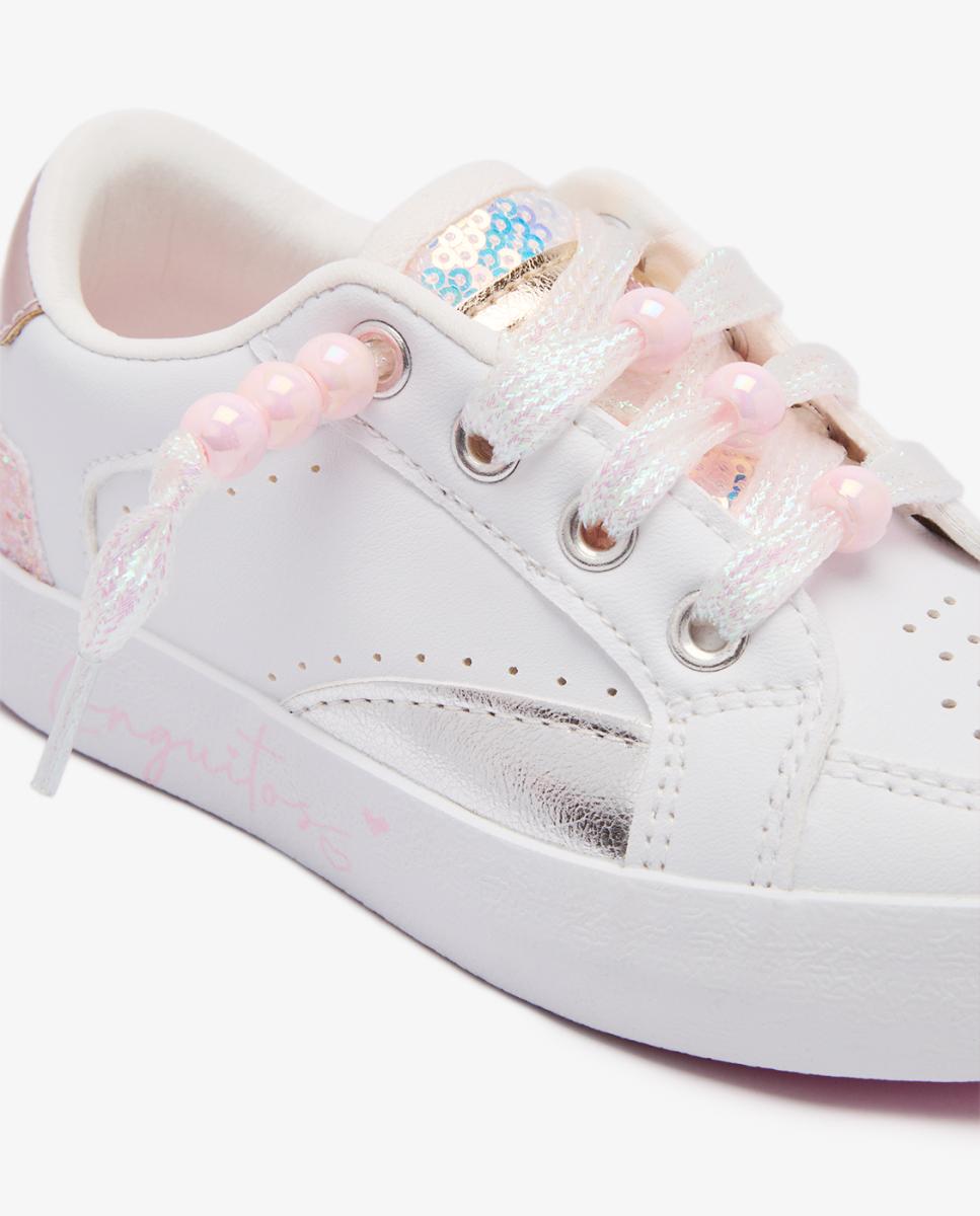 Sapatilhas com Contas às Cores - Branco Branco-marfim-4