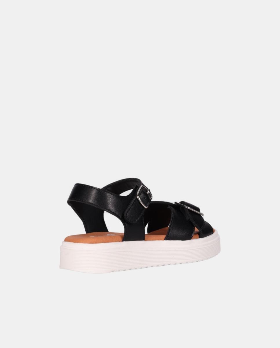 Sandálias Rasas em Pele com Plataforma Chika10 Pretos-3