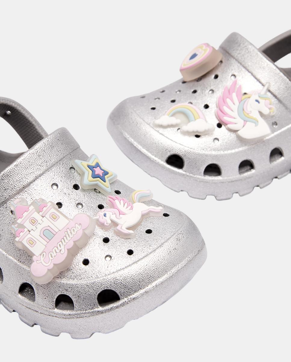 Socas de Glitter com Pins de Luzes Unicórnio - Prateado Conguitos Prata-4