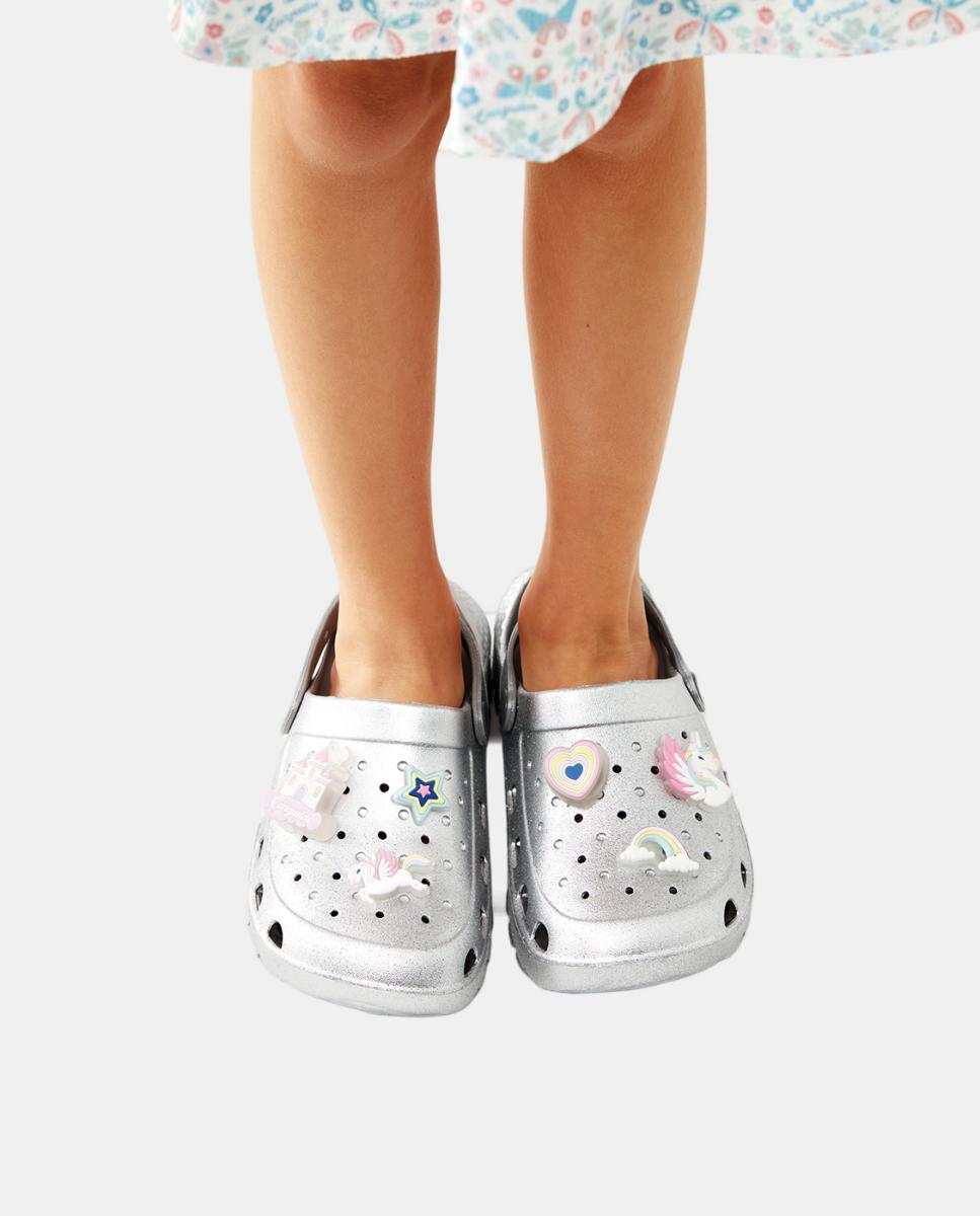 Socas de Glitter com Pins de Luzes Unicórnio - Prateado Conguitos Prata-6
