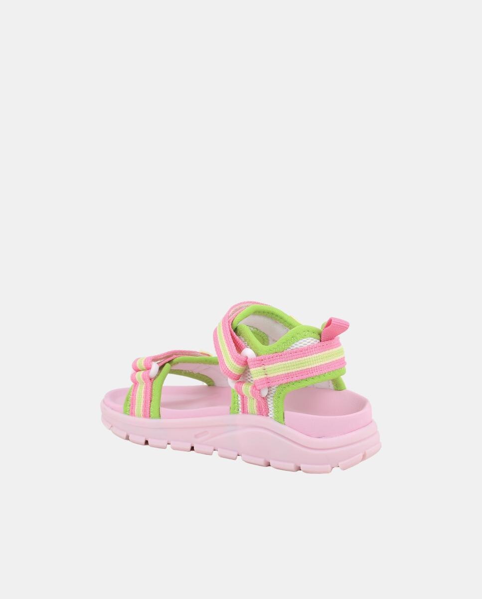 Sandálias em Tecido com Velcro Duplo - Rosa Primigi Branco-2
