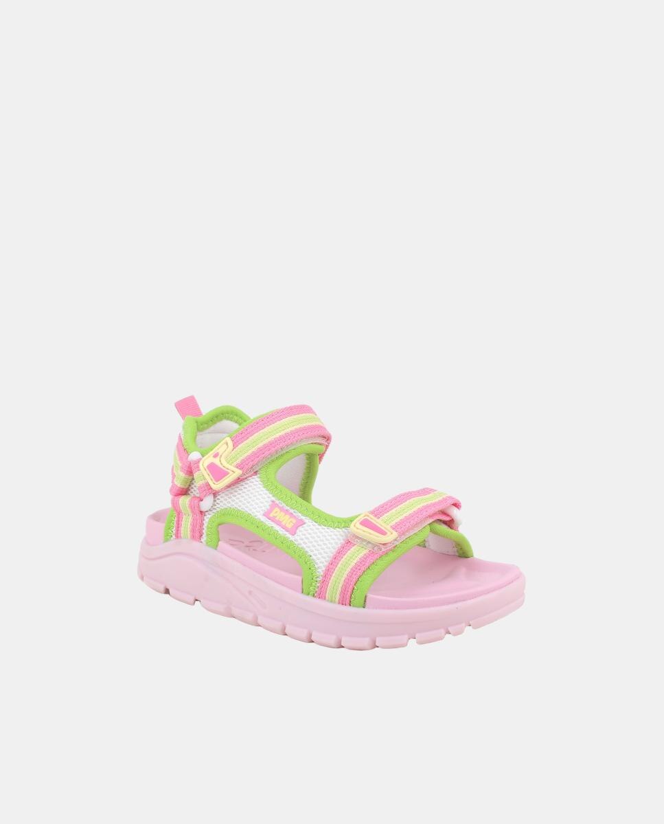 Sandálias em Tecido com Velcro Duplo - Rosa Primigi Branco-3