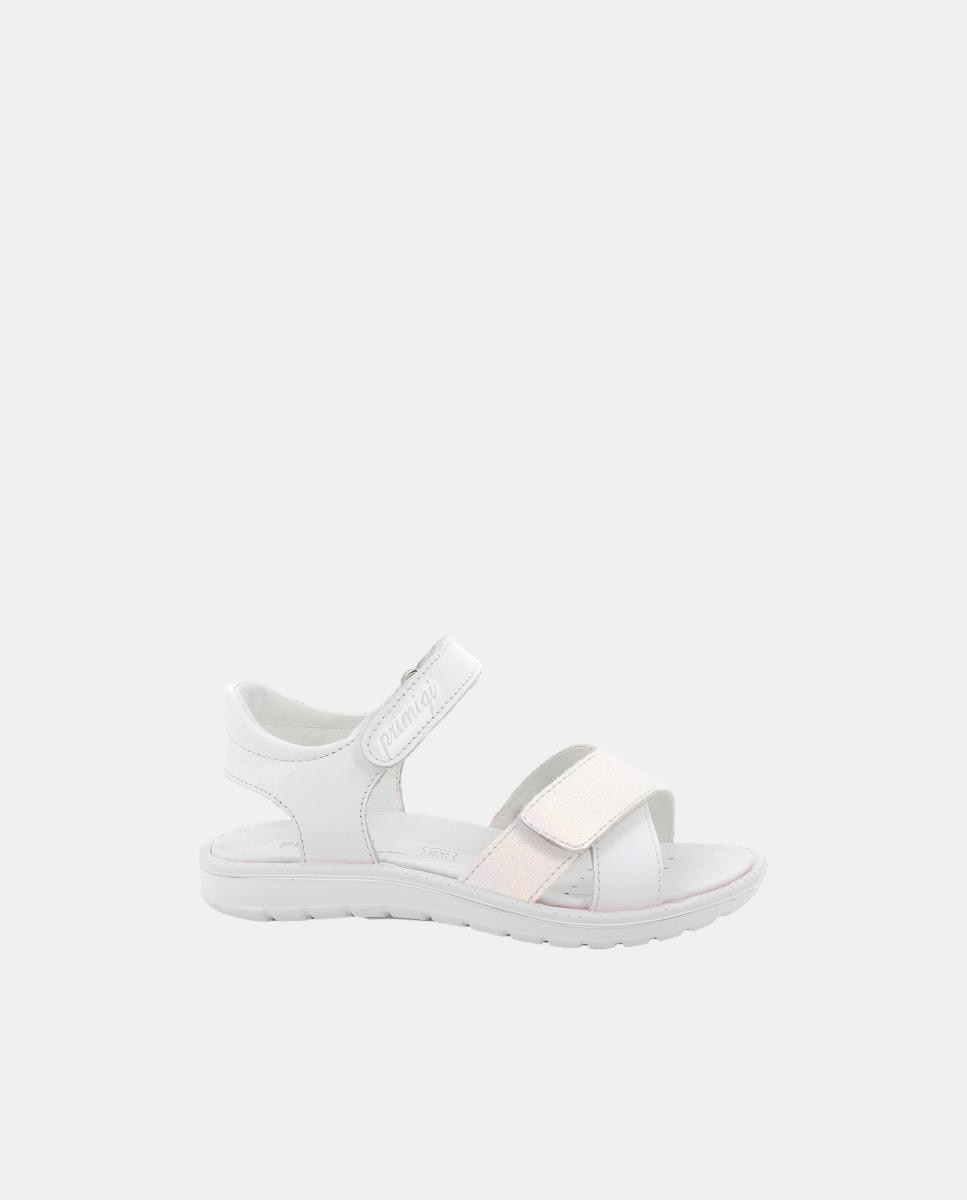 Imagem 0 de Sandálias em Pele e Material Sintético com Tira Ajustável com Fecho de Velcro - Branco